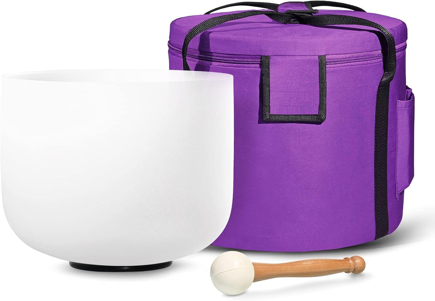 440HZ 8 Inch A Note Third Eye Chakra Frosted Quartz Crystal Singing Bowl Meditation Therapy Sound Healing Instrument Sound Bath Bowl with Carrying Bag Mallet and O-ring