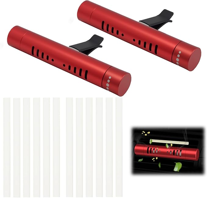 2 Pack Car Essential Oil Diffuser Vent Clip, Aluminum Essential Oil Car Diffuser Kit with 12 Pcs Odorless Sticks, Vent Clip for Cars, Office, Kitchen (Red, 2 Pcs) - Bloomnest