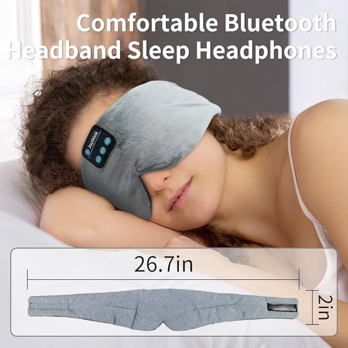 Joythink Sleep Headphones Wireless Eye Mask Kids Children Silk Wireless Headband Headphones for Sleeping with Adjustable Speaker Wireless Earbuds Side Sleeper Travel Meditation Music Mask Grey - Bloomnest