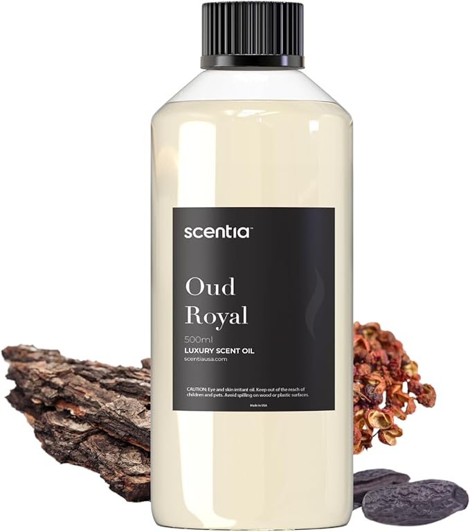Scentia Oud Royal Fragrance Oil Inspired by TF's Oud Wood Perfume, Refill Diffuser Oil, Perfume Dupe, Aromatherapy Essential Oil Fragrance Set for Cold Diffusers, Candle Making | 500ml, 16.9Fl Oz Scentia