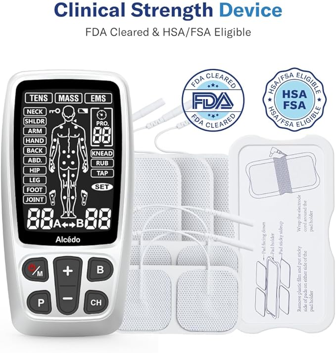 Alcedo TENS Unit + EMS Combination Machine Muscle Stimulator for Pain Relief, Electric Rechargeable Pulse Massager with 41 Modes for Back/Neck Pain Therapy Alcedo