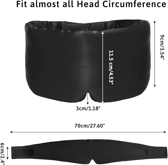 Silk Sleep Mask for Women Men, Mulberry Silk Eye Sleeping Mask & Blindfold with Adjustable Strap, Blackout Eye Cover for Sleep Travel Yoga Nap, Large Size, Black - Bloomnest