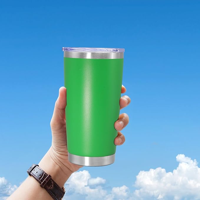 20 oz Tumbler Coffee Travel Tumblers Bulk with Lid Stainless Steel Double Wall Vacuum Insulated Mug Powder Coated Cups fit Car Cupholder for Hot and Cold - Green, 1Pack - Bloomnest
