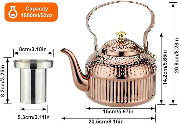 SANQIAHOME Antique 1.5L (50Oz) Stainless Steel Teapot with Infuser copper - Bloomnest