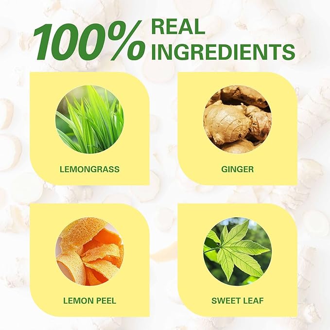 WT WEETEE Lemon & Ginger Herbal Tea, 100% Natural Ingredients, Made With Lemongrass, 100 Count Caffeine-Free Tea Bags - Bloomnest
