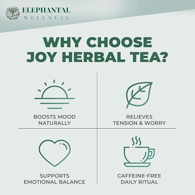 Elephantal Wellness Premium Joy Herbal Tea | Mood & Emotional Balance Support with St. John’s Wort, Kava, Ginkgo & Lavender | Handmade, Non-GMO, Caffeine-Free Loose Leaf Blend, 2oz, 20 Servings - Bloomnest