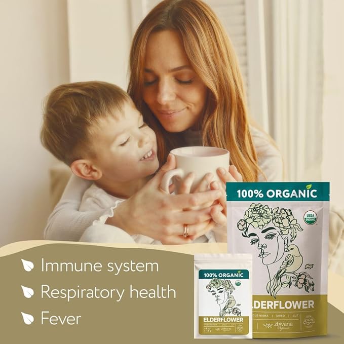 Elderflower Tea Organic (4oz.) - Elder Flowers Dried Herb for Respiratory Health - Loose Leaf Medicinal Tea - Bloomnest