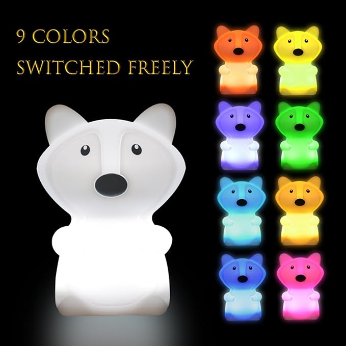 Fox Night Lights for Kids, Light for Children's Room, Animal Lights 9 Colors Changing for Girls and Boys Room Decor, Cute Lamps for Bedroom, Sleep Night-Light, Birthday Present - Medium - Bloomnest