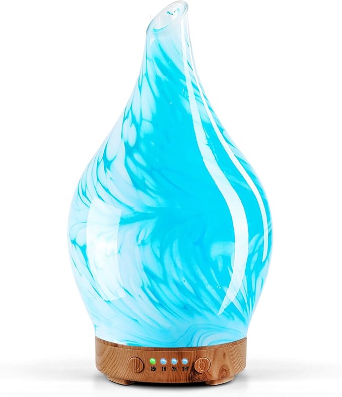 Porseme 150ml Essential Oil Diffuser Glass Color Changing Aroma Air Diffusers Aromatherapy Ultrasonic Cool Mist Humidifier 6 Running Hours Waterless Auto-Off for Sleeping Yoga Office Spa (Blue Wave) - Bloomnest