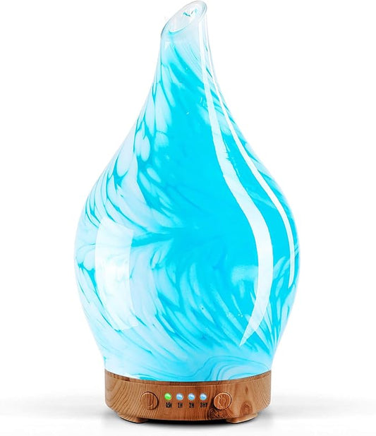 Porseme 150ml Essential Oil Diffuser Glass Color Changing Aroma Air Diffusers Aromatherapy Ultrasonic Cool Mist Humidifier 6 Running Hours Waterless Auto-Off for Sleeping Yoga Office Spa (Blue Wave) - Bloomnest