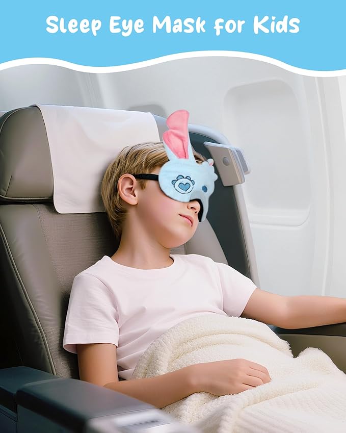 Sleep Mask for Kids - Cute Cartoon Plush Fuffy Sleeping Eye Cover Love Blue Kawaii Soft Eyeshade with Adjustable Strap Animal Eye Blindfold for Kids Girls Boys Teens - Bloomnest