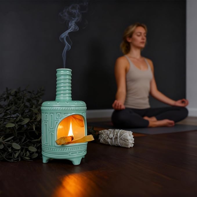 Light Green Palo Santo Burner Holder-Mini Chiminea Smudging Bowl for Palo Santo Sticks, Sage Smudge Sticks&Cone Incense Burning–Zen Decor for Energy Cleansing Unique Gift for Friends & Family - Bloomnest