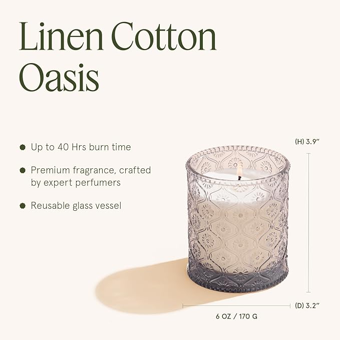 LA JOLIE MUSE Linen Cotton Oasis Scented Candle - Cotton, Jasmine & Warm Musk | 6 oz Natural Soy Wax | 40 Hours Clean Burn | Gift-Ready for Hosts, Gatherings | Elegant Home Décor - Bloomnest