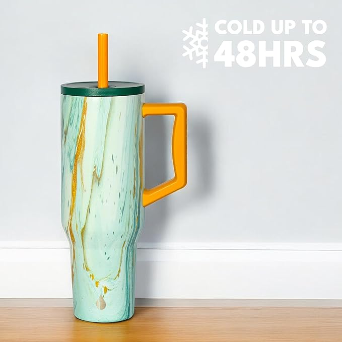 Elemental 40 oz Tumbler with Handle and Straw - Spill Proof Insulated Stainless Steel Commuter for Hot and Cold Beverages - Travel Coffee Mug with 2 Straws & Spill Proof Lid - 40oz - Aurora Glow - Bloomnest