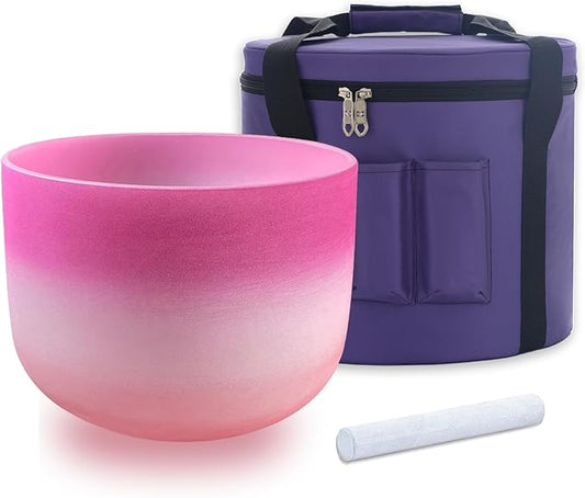 KVKA 10 Inch F Note Heart Chakra Rainbow Quartz Frosted Crystal Singing Bowl with Carrying Case for Sound Healing Yoga Bath - Bloomnest