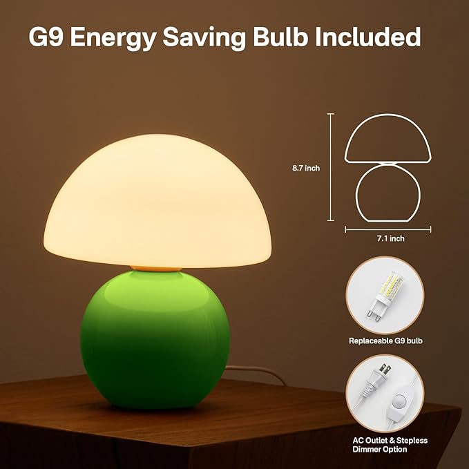 Mushroom Lamp Table Lamp for Bedroom,Desk Bedside Small Lamps for Living Room Night Stands,Mushroom Decor Cute Mini Modern Mid Century Lamps,Unique Aesthetic Home Living Room Decor(Green) - Bloomnest