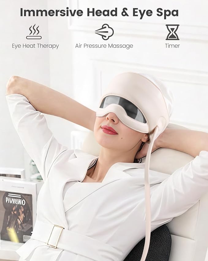 Electric Head Massager for Headaches, Eye Massager with 6-Level Heat, 6-Zone Kneading Temple Massager & Migraine Massager, Rechargeable Head and Eye Massage for Stress Relax, White ArtmoryUSCandles