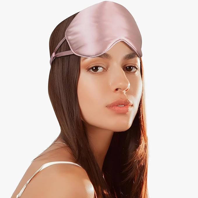Silk Eye Mask for Sleeping with Adjustable Strap for Women/Men/Adults Blackout Pure Mulberry Silk Sleep Mask for Side Sleeper/Travel/Flight,Pink - Bloomnest