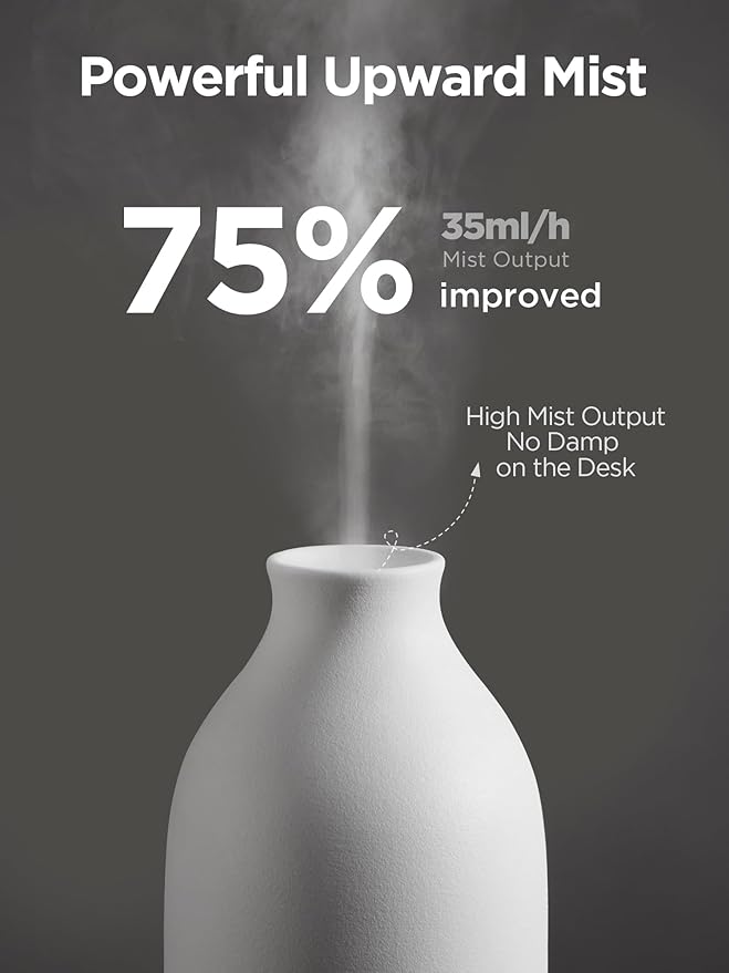 InnoGear Essential Oil Diffuser, 150ml Ceramic Stone Diffuser Handcrafted Aromatherapy Diffusers Ultrasonic Cool Mist Humidifier Vaporizor with 2 Mist Modes Waterless Auto Off for Room Office, White - Bloomnest