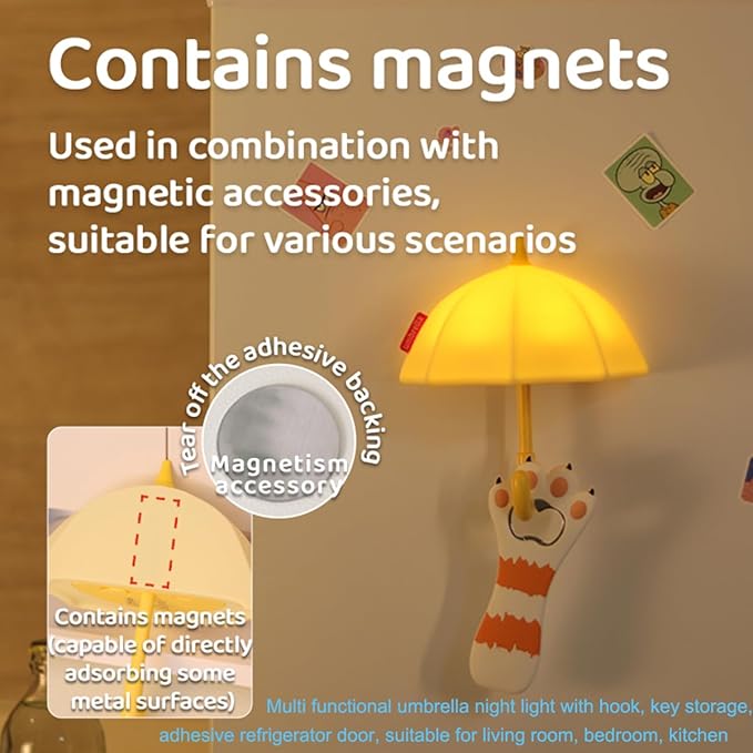 Umbrella Night Light for Kids,Light-Up Magnetic Fridge Lamp,Rechargeable Silicone Lamp for Baby Nursery,3 Levels Dimmable 30 minute timer,Squishy Bedside Night Lamp for Bedroom Kitchen - Bloomnest