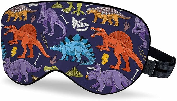 Colored Lizard Dino Sleep Eye Mask Dinosaurs Cartoon Colorful Vintage Men Women Sleep Mask with Adjustable Strap Eye Cover Eye Shade for Travel, Nap,Meditation - Bloomnest