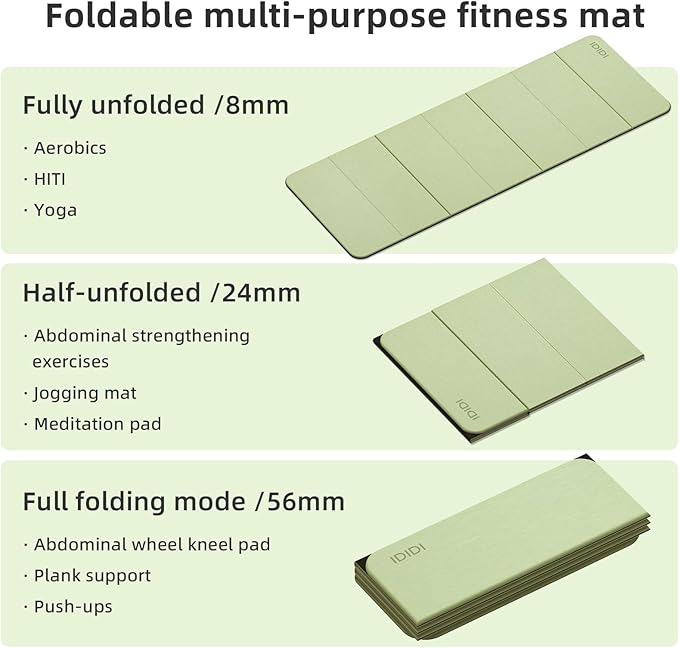 Foldable Yoga Mat Extra Thick 0.32 Inches Eco-Friendly POE Material, Non-Slip Design Fitness Mats, Multi-Purpose Workout Mats For Studio or Home Use (71 x 24 x 0.32 inches） - Bloomnest