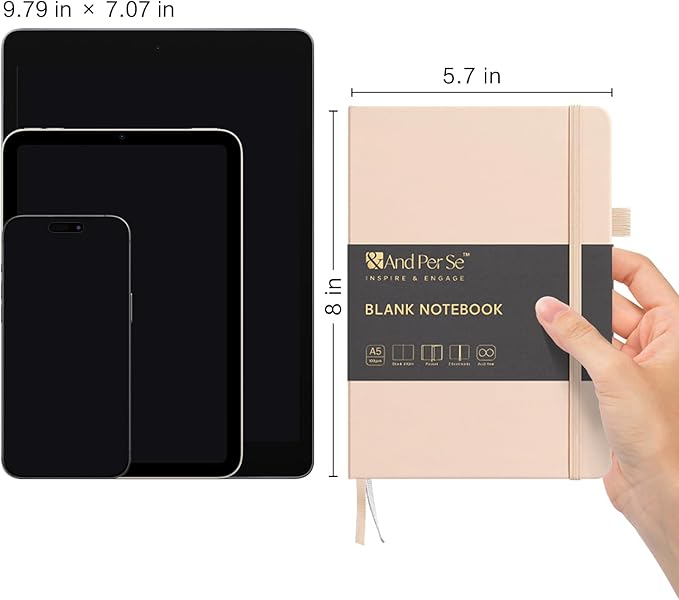 &And Per Se Blank Journal Notebook, 160 Pages, A5 5.7 x 8 inches 100 gsm Thick Paper Notebook Journals for Writing, Hardcover Notebook(1 Pack, Light Apricot) - Bloomnest
