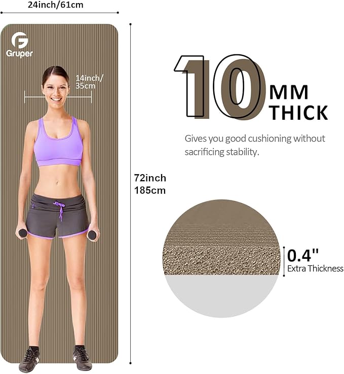 Yoga Mat Non Slip NBR Thick Yoga Mat, 72"L x 32"/24"W x 0.6"/0.4"TH (185cm x 80cm/61cm x 15mm/10mm), Anti-Tear Exercise Mat with Carrying Strap and Bag, Workout Mats for Yoga, Pilates, Floor Exercises - Bloomnest