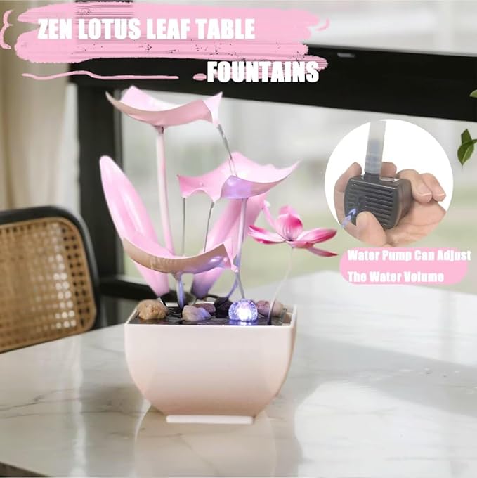 Desktop Water Fountains: Relaxing Zen Décor for Home Living Room or Bedroom and Office - Home Décor Soothing Sound Pink - Bloomnest