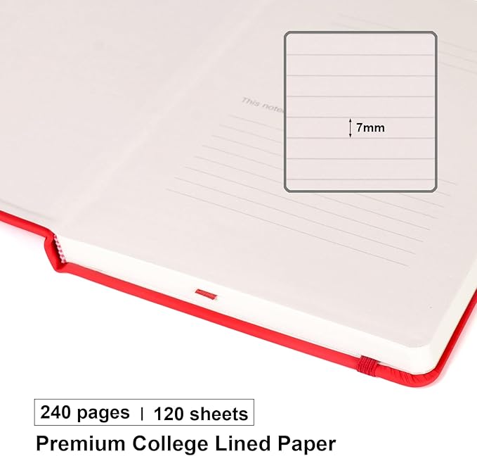 Comix Lined Journal Notebook for Women Men, Journaling Notebooks for Office School Home, 240 Pages, 5.5" x 8.3", College Ruled, A5, Hardcover, Red - Bloomnest