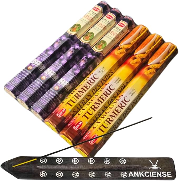 Sandalwood & Vanilla Incense from Hem Bundled with ANKCIENSE Incense Holder Bundle, Variety Pack of 120 Sticks (Lavender & Turmeric) ANKCIENSE