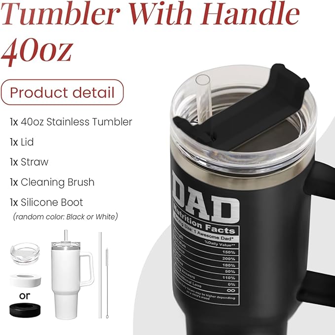 SANDJEST Best Dad Ever Tumbler 40oz Stainless Steel Insulated with Lid & Straw, Dads Gifts for Christmas Birthday Valentine Fathers Day, Father Coffee Cup Gift for Dad Daddy Father from Daughter Son - Bloomnest