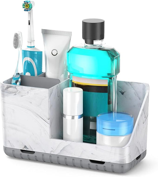 Toothbrush Holders for Bathroom Countertop, Kids Electric Toothbrush and Toothpaste Holder, Bathroom Accessories Vanity Organizer, Bathroom Organizers and Storage (Grey Marble Grain) - Bloomnest