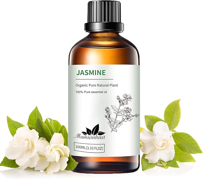 Pure Jasmine Essential Oil,Mumianhua Natural Jasmine Oil for Diffuser, Evening Atmosphere, Floral Bliss, Diffusion, Aromatherapy, Cleaning, Skin, Hair, Massages,Perfume, Candle Making 3.38 Fl Oz - Bloomnest