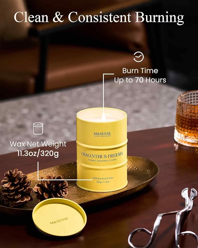 M&SENSE Osmanthus Freesia Scented Candles Natural Non Toxic, Aromatherapy Candle for Stress Relief Meditation Relaxing, Housewarming Gifts for Women Men, 11.3oz 70 Hour Long Burning - Bloomnest