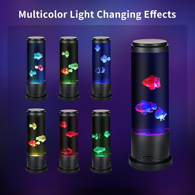 EDIER Fish Lamp with Moving Fish, 11-inch Fake Aquarium Tank Auto-Color Changing, USB Sensory Liquid Motion Lamp for Kids & Autism Stress Relief - Bloomnest