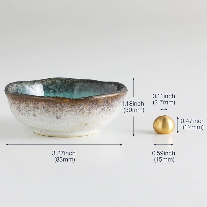 Asayu Japanese Small Mini Incense Holder for Sticks 3.3 inch (83mm), Made in Japan Ceramic Ash Catcher and Brass Incense Burner Set for Yoga, Meditation (Small Mini Nature Ocean Blue Holder) - Bloomnest