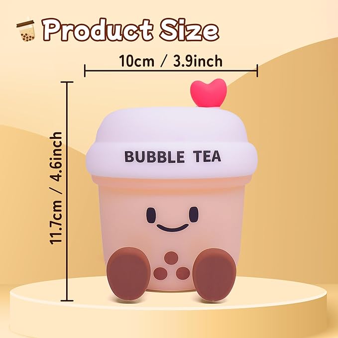 Attivolife Bubble Tea Night Light, Cute Boba Tea Nursery Silicone Lamp, Rechargeable Protable for Bedroom Home Table Decor Light with Dimmable & Timer, Christmas Birthday Gift for Kid Children Toddler - Bloomnest