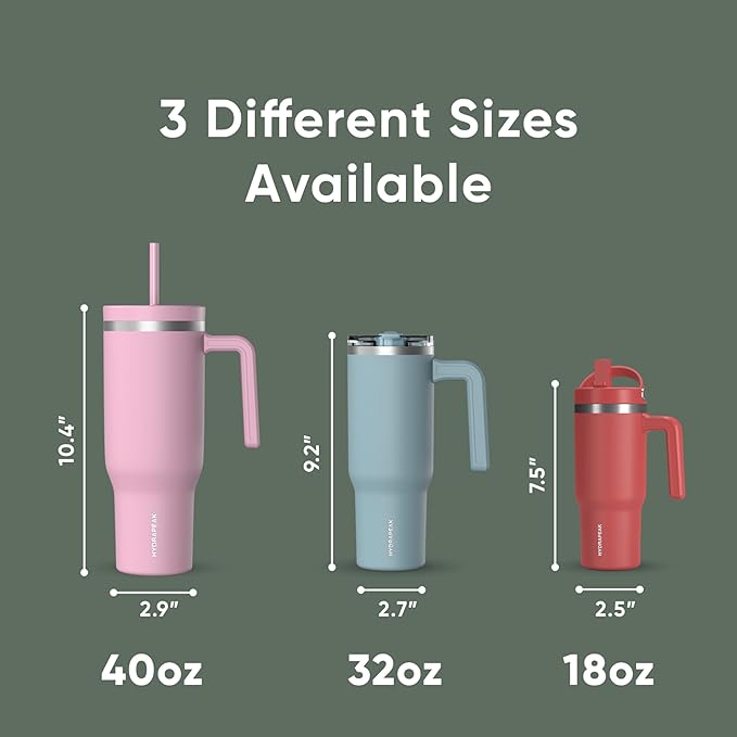 Hydrapeak Voyager 40 Oz Stainless Steel Tumbler with Handle, Insulated Water Bottle With Straw & Lid, Cupholder Friendly Reusable Travel Mug (Sage Leaf) - Bloomnest