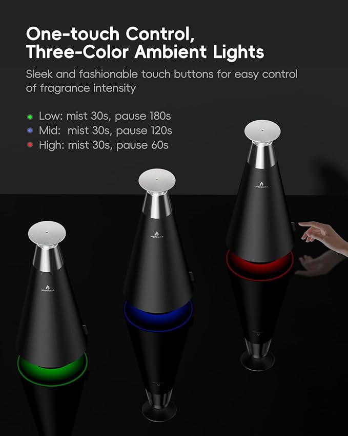 Waterless Scent Diffuser Starter Kit - 1500 Sq Ft Coverage, Alloy Atomization System,Mood Light,Smart Rechargeable Hotel Scent Diffuser, Including 120ml Essential Oil, for Home,Large Room,Spa,Black - Bloomnest