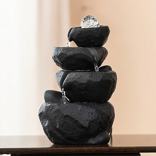 Tabletop Desktop Fountain Waterfall Water Feature Ceramic Indoor Fountain Office Home Decoration (Black) - Bloomnest