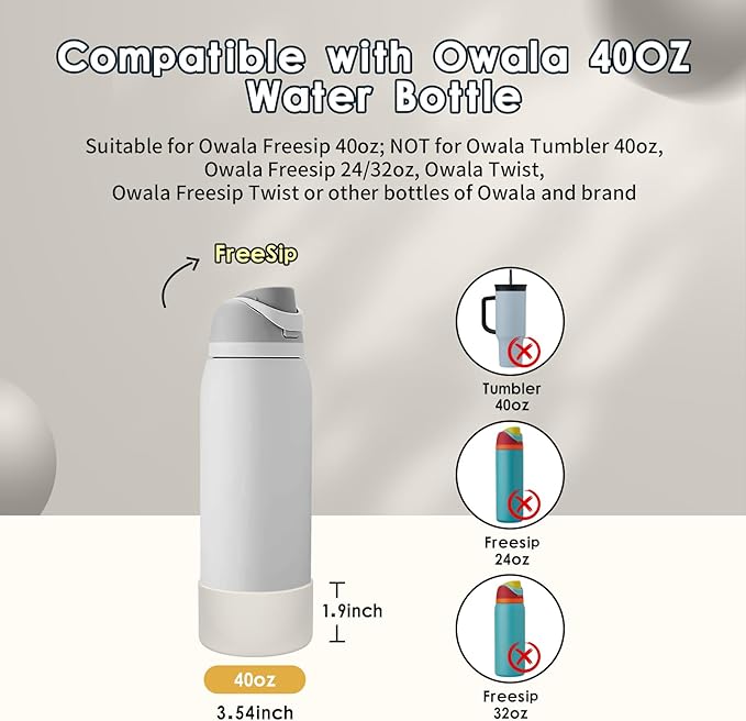 2PCS Silicone Water Bottle Boot, Compatible with Owala 24oz 32oz 40oz, Protective Anti-Scratch & Anti-Dent No Noise Sleeve Cover for FreeSip/Twist/Flip Water Bottles (Fog, 40oz) BKBY