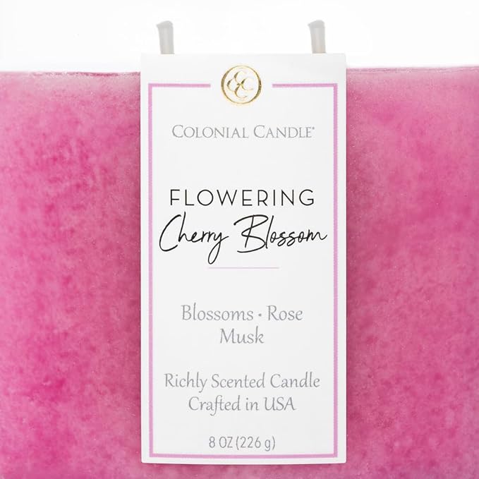 Colonial Candle Flowering Cherry Blossom Scented Candle Jar, Highly Fragranced Candles for Home Scented, Mottled Wax Candle, 2 Wick, 8 oz - Made in The USA - Bloomnest