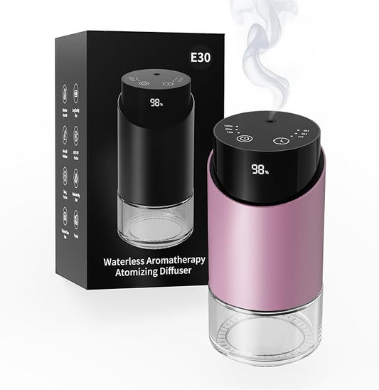 Waterless Essential Oil Diffuser Aromatherapy Scent Diffusers for Home Large Room, Car, Office, Desk, Mini Battery Operated Cordless Air Freshener, 4 Timers & 3 Mist Levels, 100ml Capacity (Pink) - Bloomnest