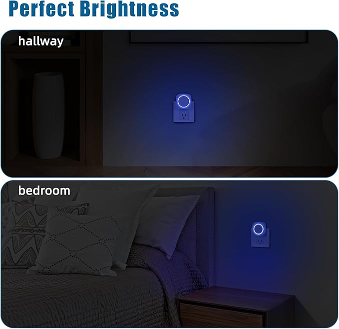 Blue Night Lights Plug into Wall, 4 Packs Dimmable Night Light with Dust to Dawn Sensor, Automatically Turn on and Off, Gentle Glow Nightlight for Bathroom,Bedroom,Stairs,Kitchen,Hallway, Blue - Bloomnest