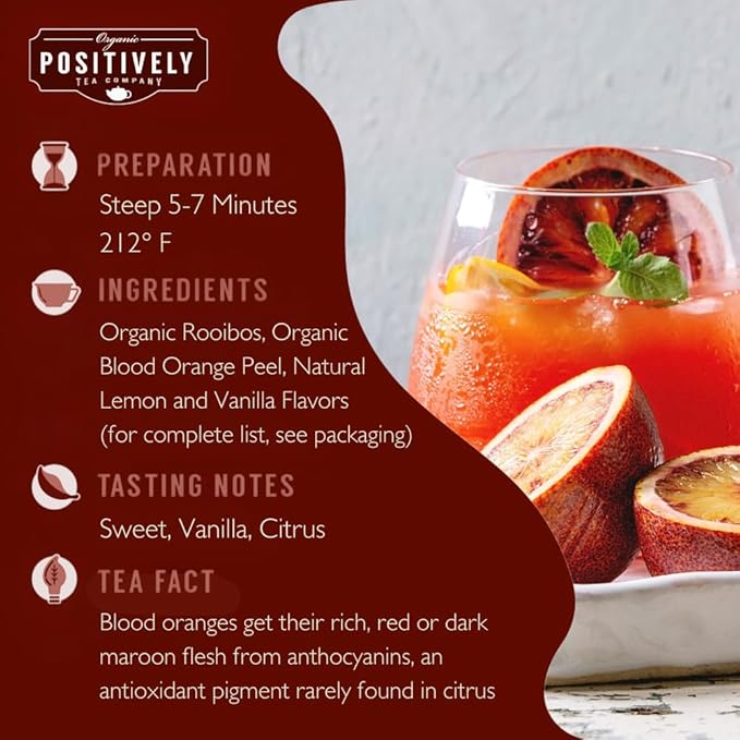 Organic Positively Tea Company, Blood Orange Vanilla Rooibos Tea, Loose Leaf, 4 Ounce - Bloomnest