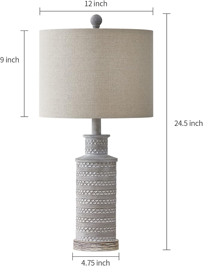 BOBOMOMO 24.5" Farmhouse Rustic Retro 24.5'' Table Lamp Set of 2 for Bedroom Living Room Traditional Nightstand End Table Lamps - Bloomnest