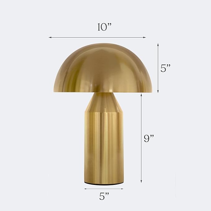 Brightech Venus Mushroom Table Lamp - Modern Lamp for Living Room, Bedroom Side/End Table - Dimmable, Unique Side Table LED Lamp Shade for Office, Reading - Brass/Gold, 14" Tall - Bloomnest