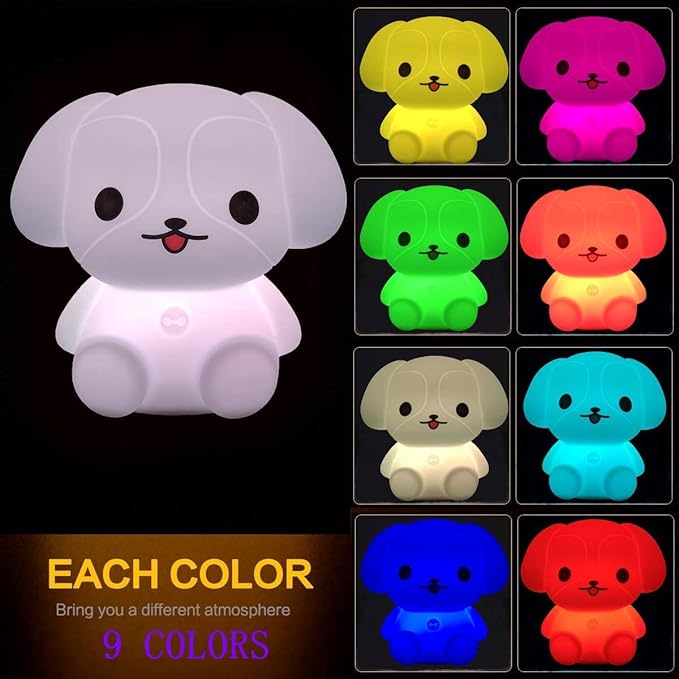 Night Lights Dog Silicone Bedside lamp for Children, Baby Nursery Light Decorative Lamps Decompression Light - Break Resistant/Eye Caring/Adjustable Brightness & Color/Time Setting - Medium - Bloomnest