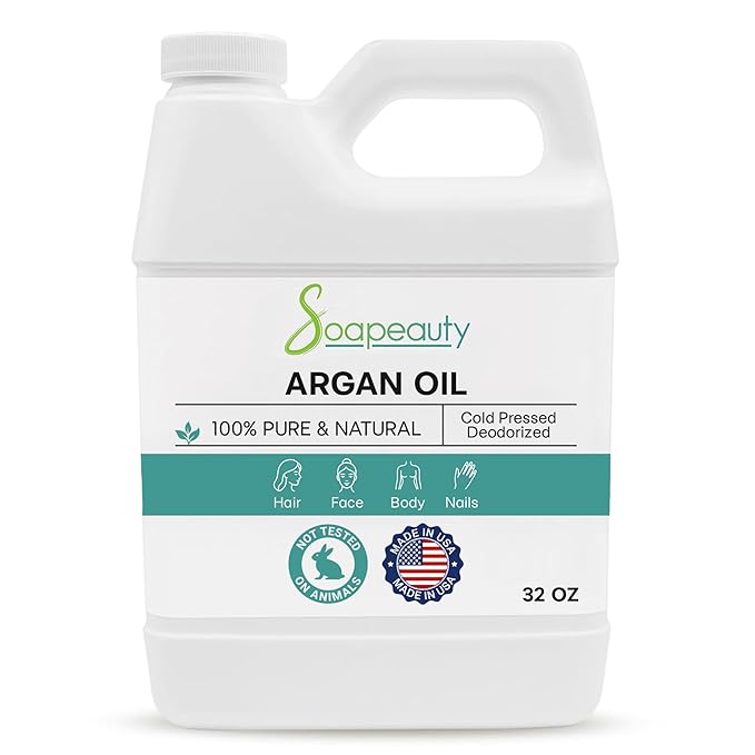 Soapeauty ARGAN OIL | 100% Natural & Pure | Cold Pressed & Deodorized | Carrier for Essential Oils, Face, Body and Skin Care, Hair Growth & Moisturizer | 32 fl oz - Bloomnest
